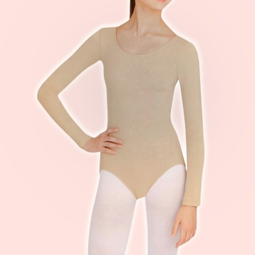 NWT CAPEZIO Team Basics Long Sleeve Leotard Sz XS Nude